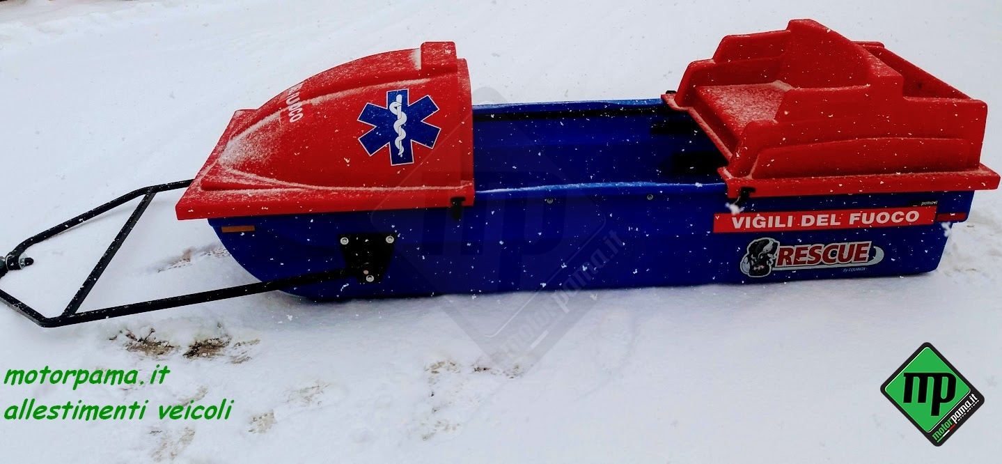 Equinox - RESCUE BOGGAN modello Barella da soccorso a traino universale per motoslitta e quad cingolati allestimento speciale da soccorso