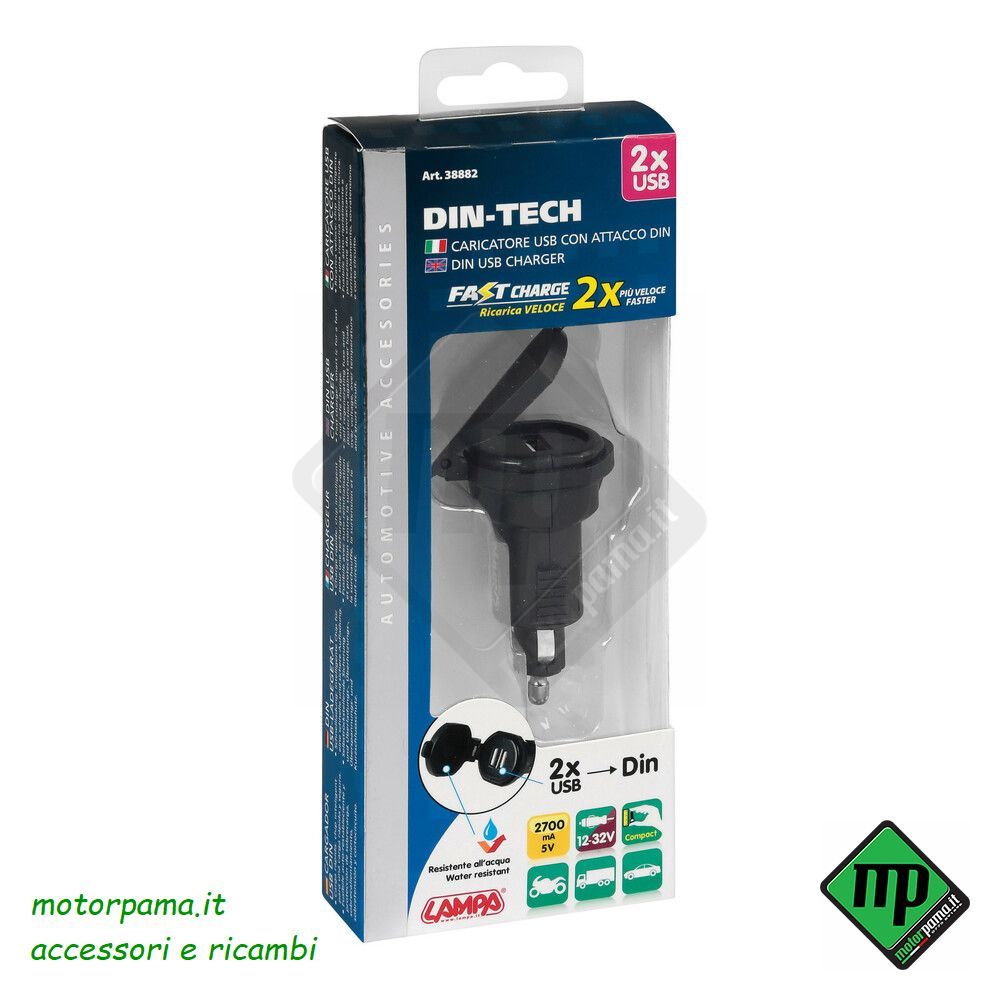 Din-Tech, caricabatteria Din 2 porte Usb - Fast Charge - 2700 mA - 12/32V - immagine 4