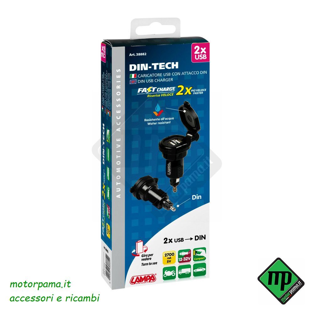 Din-Tech, caricabatteria Din 2 porte Usb - Fast Charge - 2700 mA - 12/32V - immagine 5