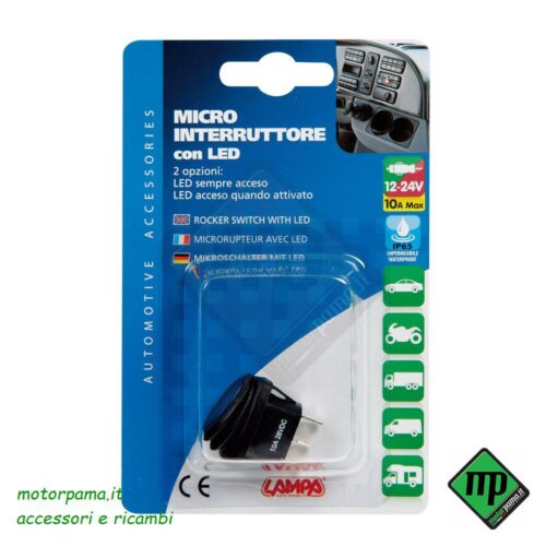 Micro interruttore impermeabile con spia a Led - 12/24V - BLU