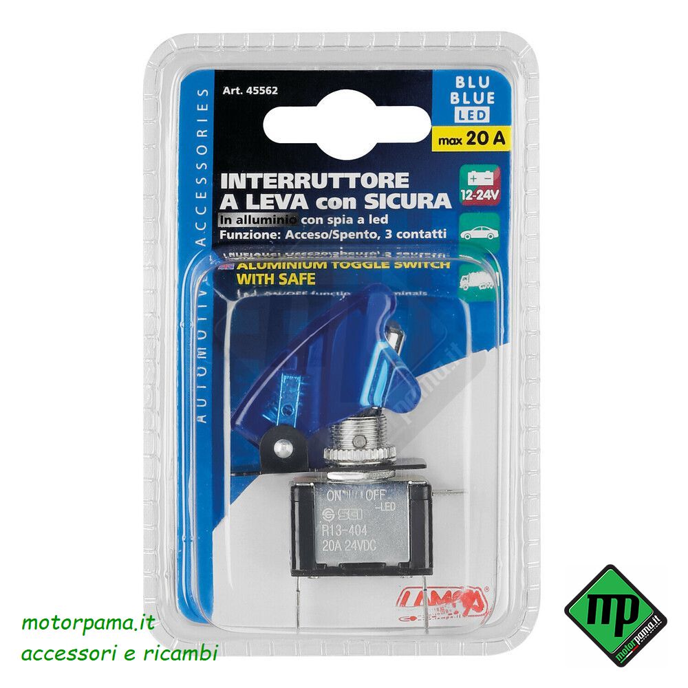 Interruttore a leva con sicura, in alluminio con spia a Led - 12/24V - Blu - 20A - immagine 3