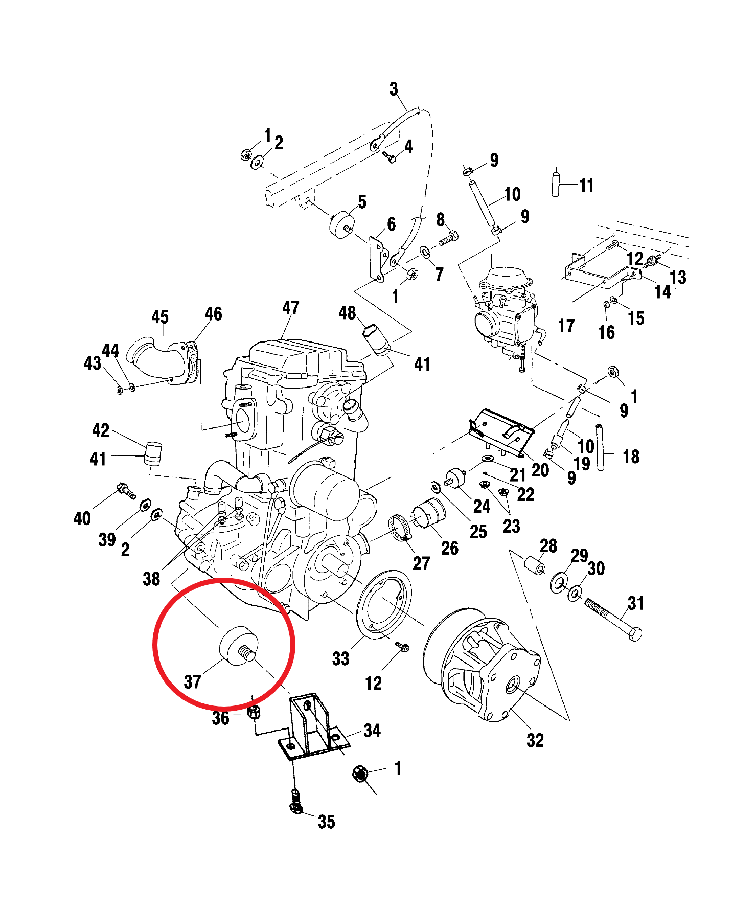 Silent block motore/telaio Quad Atv Polaris Scrambler 500 - Sportsman 500
