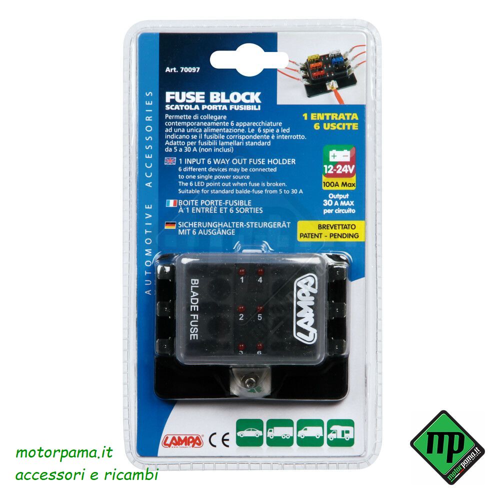Fuse Block, scatola portafusibili, 1 entrata - 6 uscite, 12/24V - immagine 4