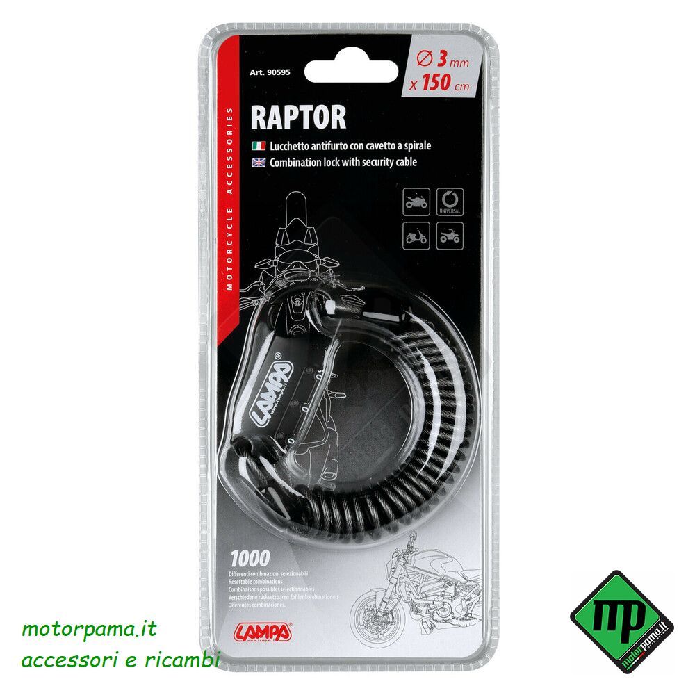 Raptor, lucchetto antifurto con cavo a spirale - 150 cm - immagine 3