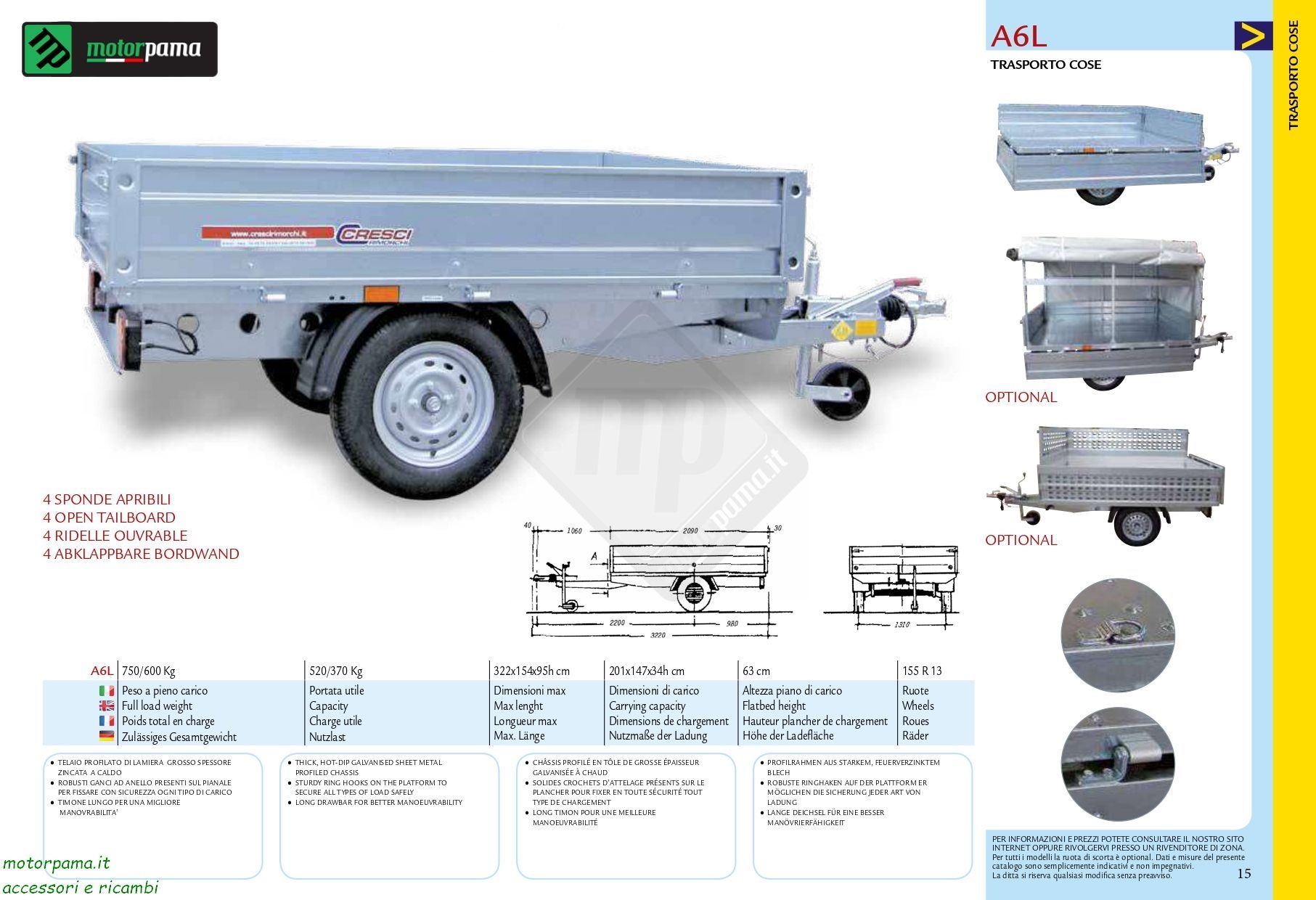 Carrello cresci rimorchi A6L