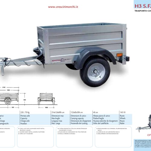 Cresci rimorchi H3 senza freni - 150 Kg peso complessivo