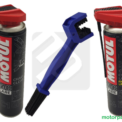 Kit Motul pulitore catena + grasso factory line + spazzola moto