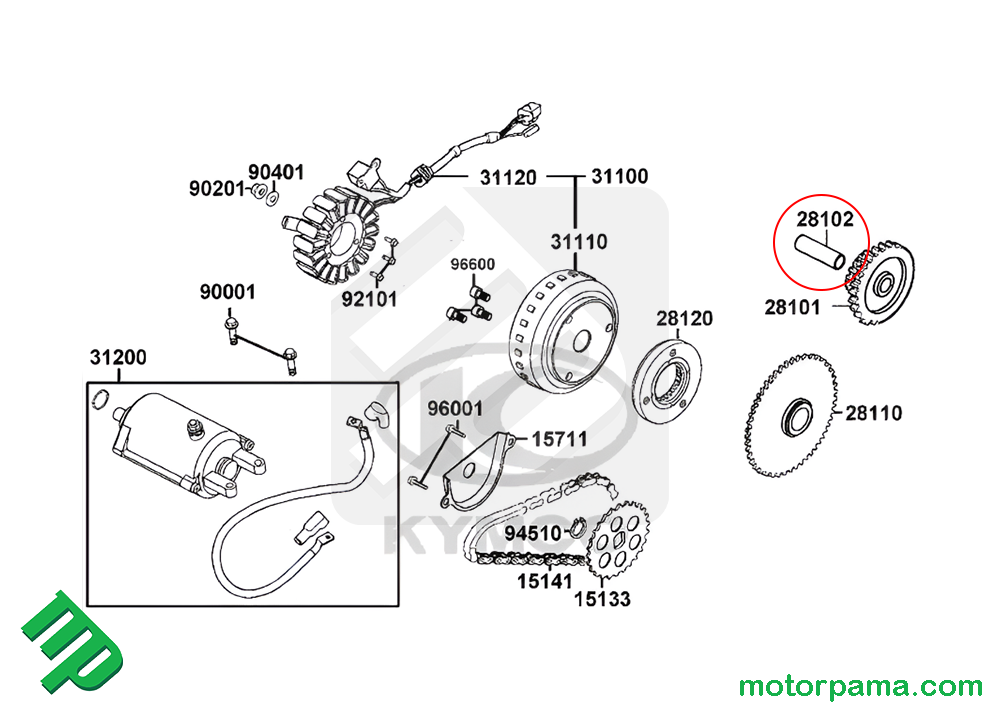 Perno ingranaggio avviamento originale Kymco - immagine 4